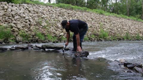 Metal detecting a primitive fish trap