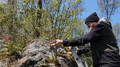 Drilling Into A Granite Bolder To Anchor A Clothes Line. #diy