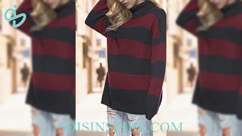 Striped Turtleneck Long Sleeve Sweater #StripedSweater #TurtleneckSweater #CozyFashion #Sweater