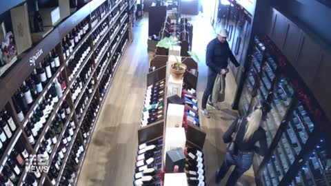 Two thieves caught on CCTV stealing wine bottle worth $12,500 _ 9 News Australia