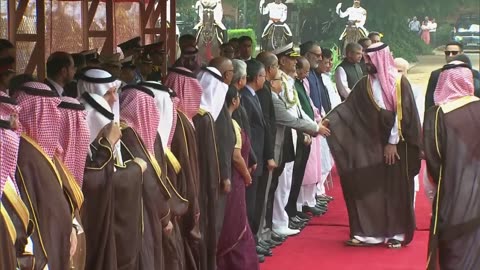 PM Modi at ceremonial reception of the Crown Prince of Saudi Arabia, Mohammed bin Salman Al Saud