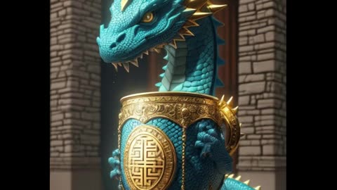 3D animation. Futuristic Video: The dragon guarding the treasure!