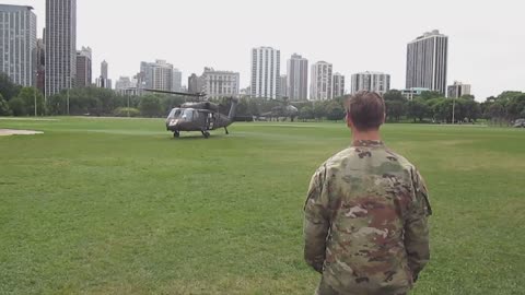 Blackhawk and Apache Helicopters take off