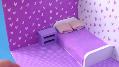 DIY Miniature Cardboard House #28 purple bedroom for two