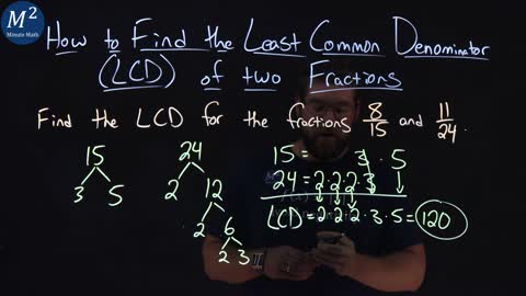 How to Find the Least Common Denominator LCD of Two Fractions | 8/15 and 11/24 | Part 2 of 2