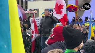 Shadow Minister for Ethics James Bezan gives a speech at a Toronto rally in solidarity with Ukraine