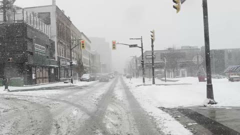 Drivign in Canadian Winter Snowfall Ontario