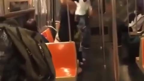 Asian Woman Rips Down ads on NYC Subway Train