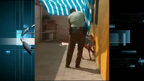 The policeman receives a dog hug after rescuing him!