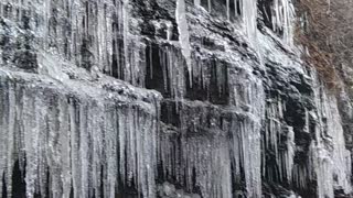 Large icicles on mountainside