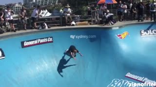 Blue logo pool skateboard fall