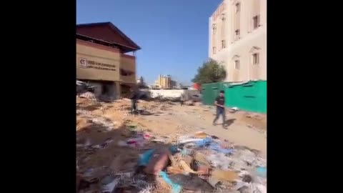 Destruction outside the Indonesian Hospital in northern Gaza Strip
