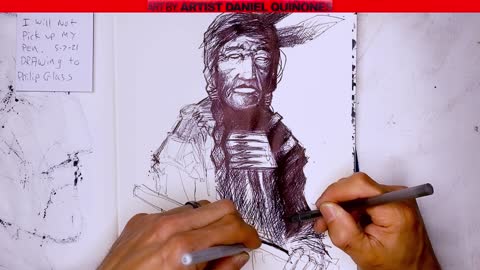 Live Real time Native American Indian Art without picking up pen - by Artist Daniel Quinones