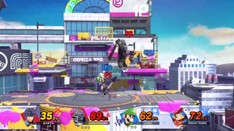 Marth and Ganondorf Vs Luigi and Diddy Kong on Moray Towers (Super Smash Bros Ultimate)