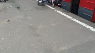 Unsuccessful Bike Trick on a Train