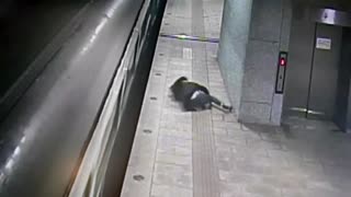 Wrong Way Woman Jumps From Moving Train Onto Platform