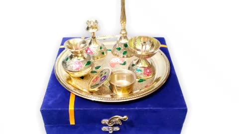 Thirteenkcanddle Brass Meenakari / Minakari Puja Thali Sets