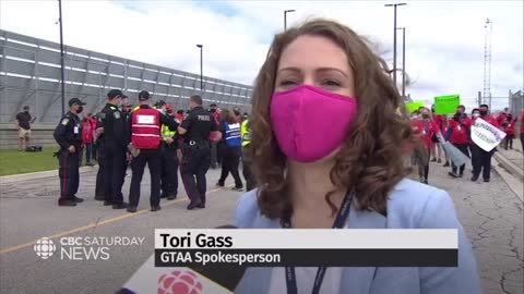 Fake Anti-Mandate Protest as Part of Emergency Training Exercise at Toronto Airport