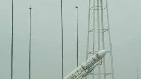 NASA Antares Rocket Raised on Launch pad