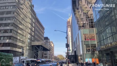 NYC- Supporters Chant “We Love Trump” As NYPD Choppers Fly Overhead Outside Of Trump Tower