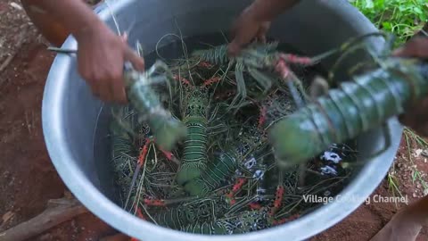 BIG LOBSTER _ 50 KG Lobster Fry Cooking and Eating In Village _ Lobster Recipes with Indian Masala