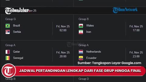 Jadwal Pertandingan Piala Dunia 2022 dari Fase Grup hingga Final, 20