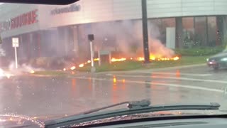 Downed Power Line Catches Fire