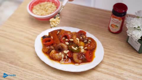 Korean style_ Miniature Spicy Stir Fried Octopus Recipe _ ASMR Cooking Mini Food