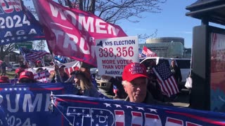 Trump supporters chant 'We Love Trump' outside DeSantis event in New York today