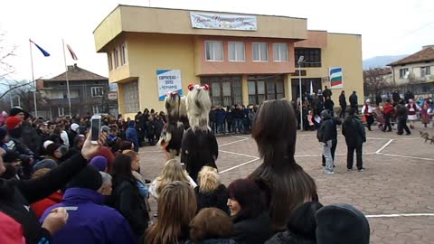 Mummers on the square in my favorite Eurovillage Cherniche. Кукери на площада в любимото ми Евросело Черниче - 1 януари 2017 г.