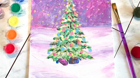 Elementary Age Art Tutorial Chistmas Tree Acrylic Painting