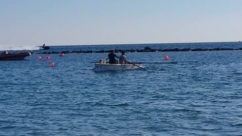 Dog rowing the ocean