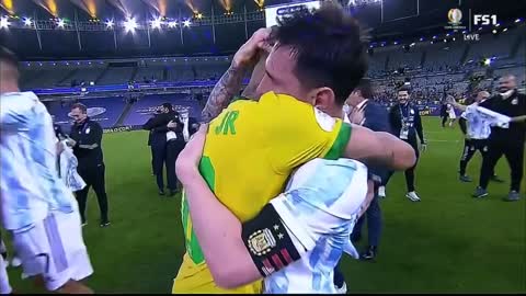 Messi and Neymar Hug after Copa America Final match Ends