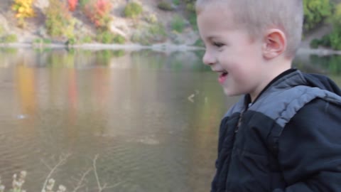 Toddler Surprised by Ducks