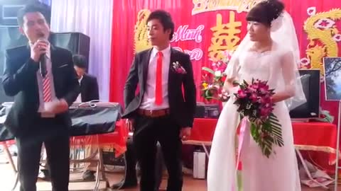 Bride in wedding singing