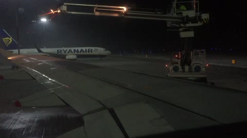 An airliner is de-iced immediately before take off