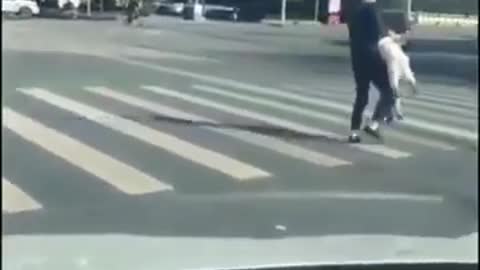 Triplets crossing the crosswalk it's not easy being a father of three