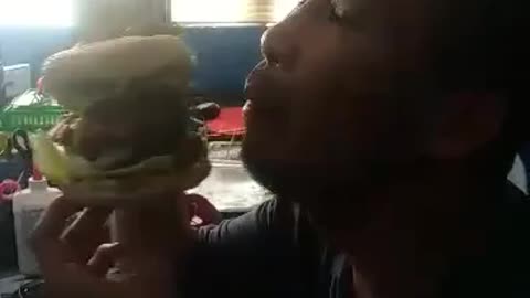 Man Struggles To Eat Humongous 7 Inch Tall Burger!