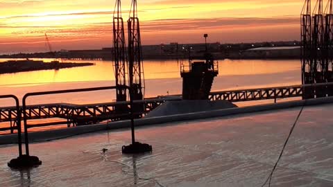 Port Canaveral sunrise off 7 story morton salt plant