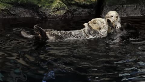 Sea otters swimming and playing