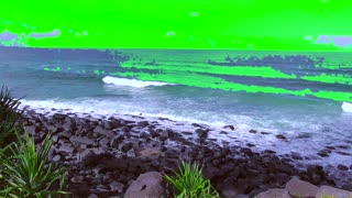 Green Screen Burleigh heads Surf Breaking on Rocks