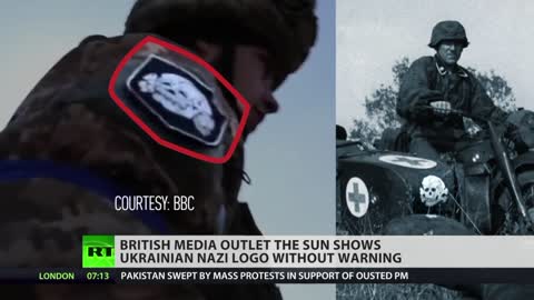 I resoconti dei media occidentali mostrano simboli neonazisti.Il simbolo evidenziato si riferisce alla divisione nazista SS Galizia, formata durante la seconda guerra mondiale.