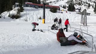 Snowboarders Collide at Finish Line