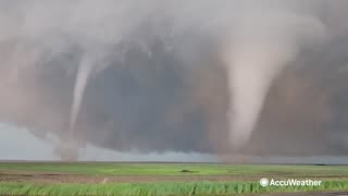 Rare Twin tornados swirl