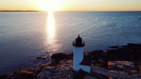 The Majestic Sunset Drone View of Lighthouse