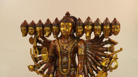 29" Standing Panchamukhi Hanuman Brass Statue | Handmade | Exotic India Art