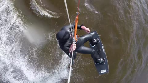 kitesurfing - trying a double back roll