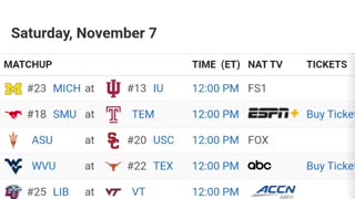 This Weekend COLLEGE FOOTBALL SCHEDULE