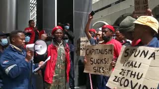 Contract workers and members of the EFF have arrived at the Labour Department