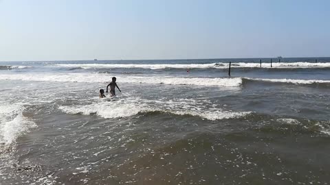 Girls Run On Beach At Ras El Bar Summer Vacation